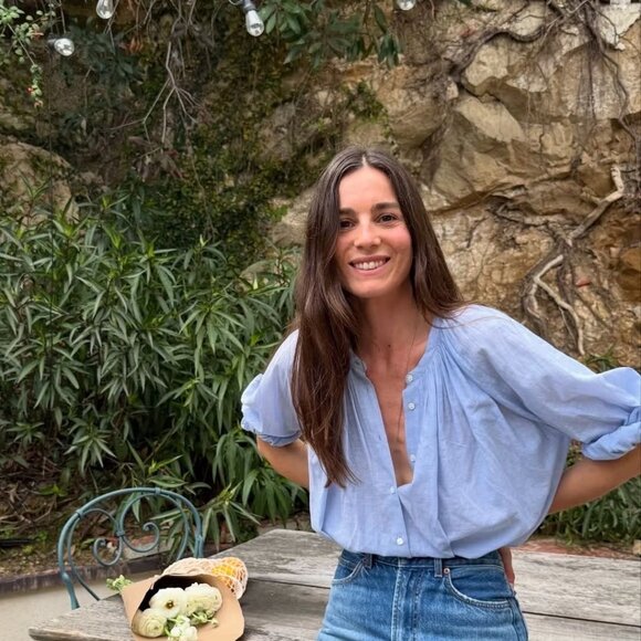 Light blue ruffled bell-sleeve blouse, unlocking effortless French chic - Picture 1 of 9